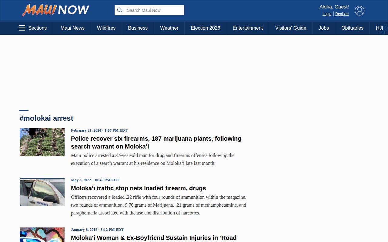 Maui Now Molokai arrest-news tag used for Kalawao County anchor coverage